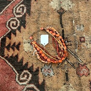 Gorgeous, multi stranded, orange, and copper necklace